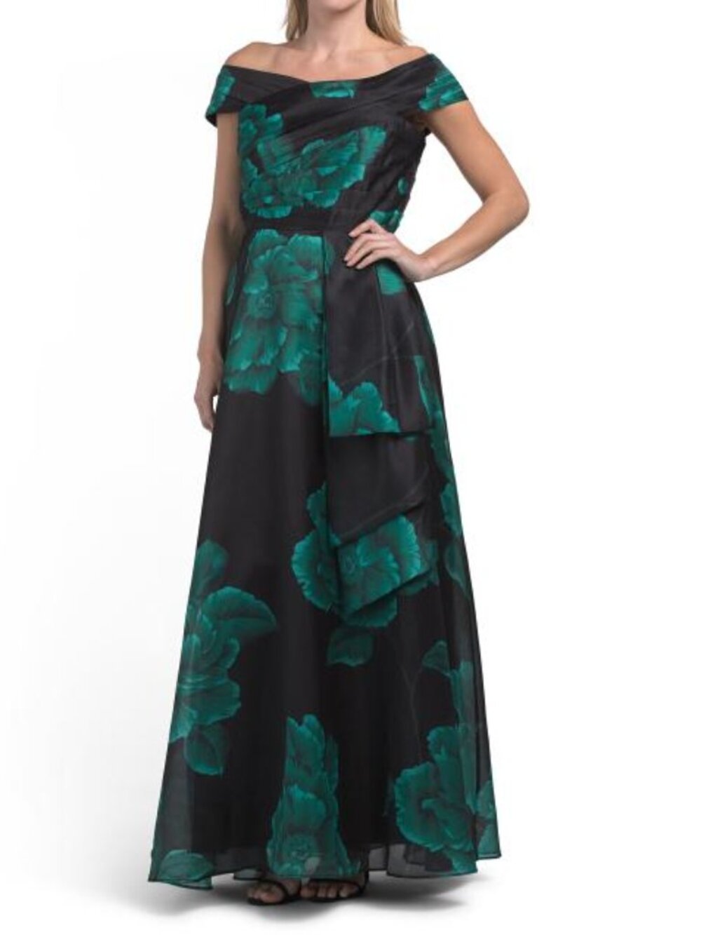 TAHARI ASL Off Shoulder Midi Cocktail Dress